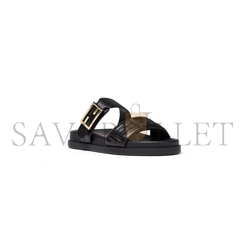 FENDI FEEL BLACK NAPPA LEATHER SLIDES 8X8710ABOHF0ABB